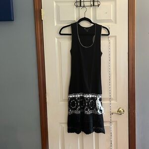 Moda international-S-black & white-Racerback,rib knit fabric, crocheted dress.